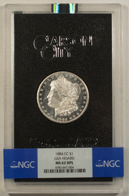 Morgan Dollars 1884-CC $1 MORGAN DOLLAR GSA NGC MS-62 DPL, BOX & COA! PQ! DEEP MIRROR PROOFLIKE