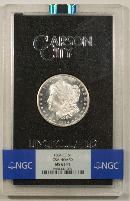 Morgan Dollars 1884-CC $1 MORGAN DOLLAR GSA NGC MS-63 PL WITH BOX & COA! PROOFLIKE CARSON CITY!