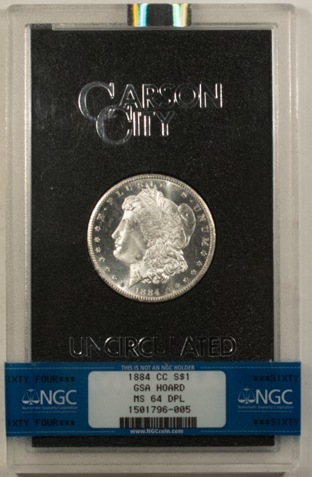 Morgan Dollars 1884-CC $1 MORGAN DOLLAR GSA – NGC MS-64 DPL, BOX & COA! DEEP MIRROR PROOFLIKE!