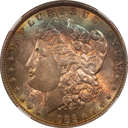 Morgan Dollars 1886 $1 MORGAN DOLLAR – NGC MS-63, AWESOME COLOR!