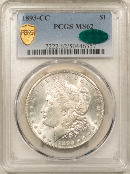 Morgan Dollars 1893-CC MORGAN DOLLAR PCGS MS-62 CAC APPROVED, BLAST WHITE & PREMIUM QUALITY!