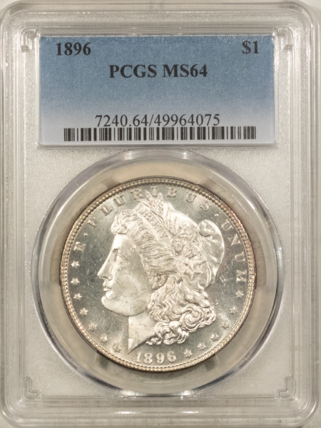 Morgan Dollars 1896 $1 MORGAN DOLLAR – PCGS MS-64, WHITE & SEMI-PROOFLIKE!