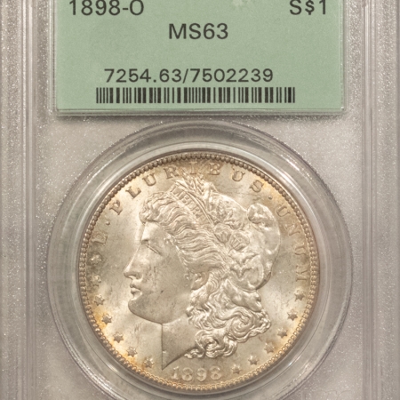 Morgan Dollars 1898-O $1 MORGAN DOLLAR – PCGS MS-63, OLD GREEN HOLDER, PREMIUM QUALITY!