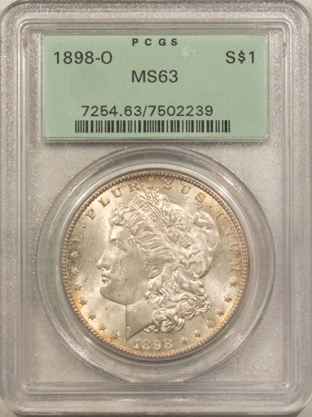 Morgan Dollars 1898-O $1 MORGAN DOLLAR – PCGS MS-63, OLD GREEN HOLDER, PREMIUM QUALITY!