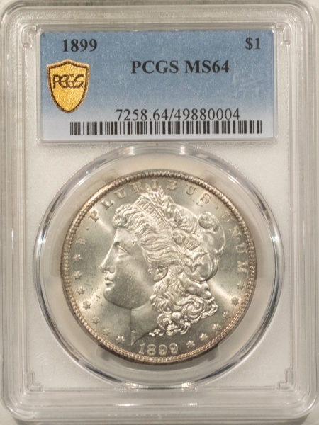 Morgan Dollars 1899 $1 MORGAN DOLLAR – PCGS MS-64, BLAST WHITE W/ SEMI-REFLECTIVE SURFACES!