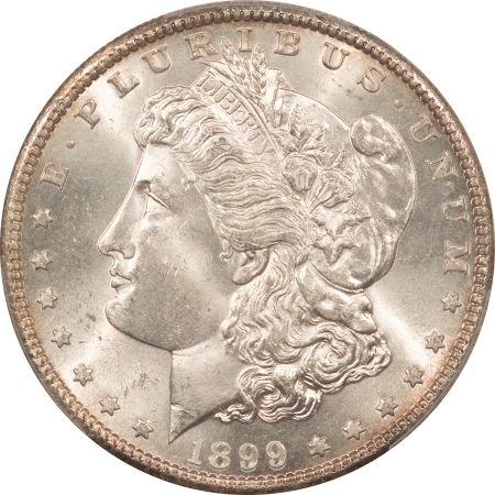 Morgan Dollars 1899 $1 MORGAN DOLLAR – PCGS MS-64, BLAST WHITE W/ SEMI-REFLECTIVE SURFACES!