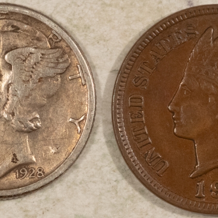 Mixed Lots 1904 INDIAN CENT, 1928-S MERCURY DIME, LOT OF 2 – NICE HIGH GRADE CIRC EXAMPLES!