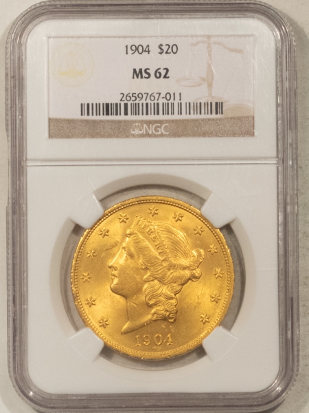 $20 1904 $20 LIBERTY GOLD DOUBLE EAGLE – NGC MS-62, AFFORDABLE AT THESE GOLD LEVELS