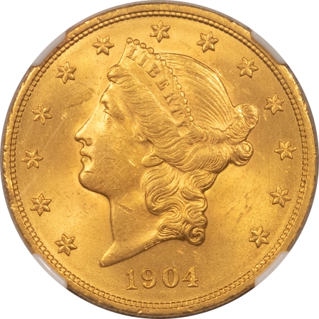 $20 1904 $20 LIBERTY GOLD DOUBLE EAGLE – NGC MS-62, AFFORDABLE AT THESE GOLD LEVELS