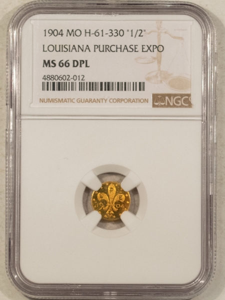 New Certified Coins 1904 MO H-61-330 GOLD 1/2 LOUISIANA PURCHASE EXPO GOLD TOKEN – NGC MS-66 DPL