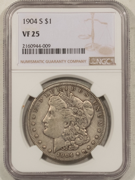 Morgan Dollars 1904-S $1 MORGAN DOLLAR – NGC VF-25, NICE AND ORIGINAL!