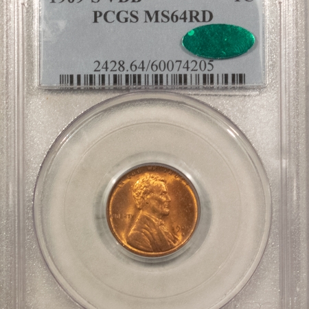 CAC Approved Coins 1909-S VDB LINCOLN CENT – PCGS MS-64 RD CAC, PREMIUM QUALITY & LOOKS FULL GEM!