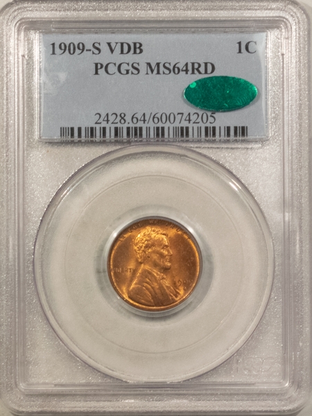 CAC Approved Coins 1909-S VDB LINCOLN CENT – PCGS MS-64 RD CAC, PREMIUM QUALITY & LOOKS FULL GEM!