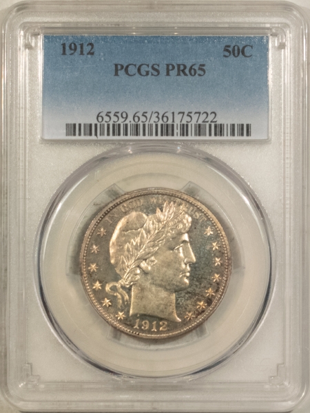 Barber Halves 1912 PROOF BARBER HALF DOLLAR – PCGS PR-65, GEM & ORIGINAL! NICE LOOK!