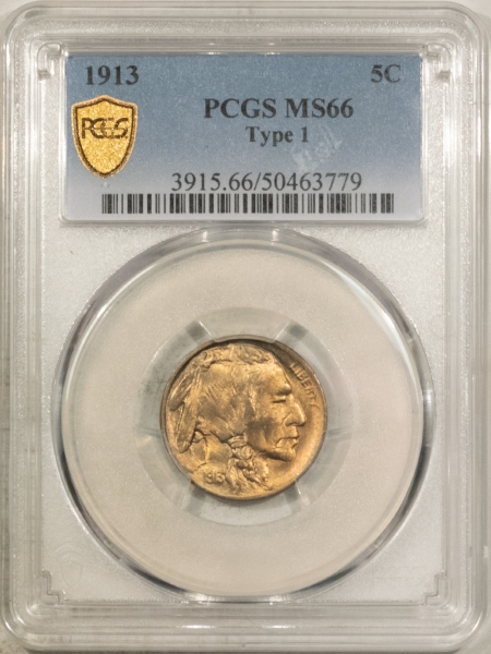 Buffalo Nickels 1913 TYPE 1 BUFFALO NICKEL – PCGS MS-66, PRETTY & PREMIUM QUALITY!