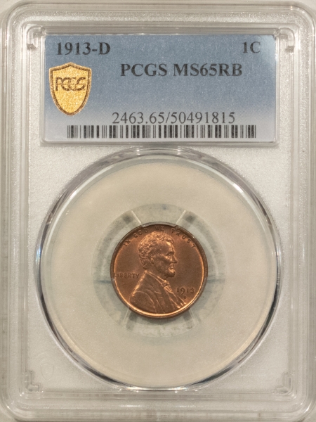 Lincoln Cents (Wheat) 1913-D LINCOLN CENT – PCGS MS-65 RB, TOUGH GEM!