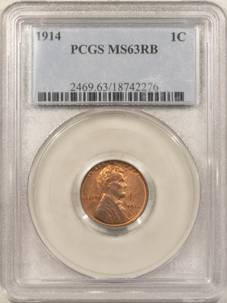 Lincoln Cents (Wheat) 1914 LINCOLN CENT – PCGS MS-63 RB, CHOICE!