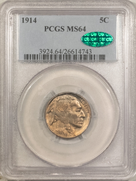 Buffalo Nickels 1914 BUFFALO NICKEL – PCGS MS-64, CAC APPROVED!