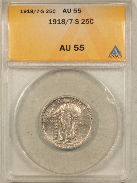 New Certified Coins 1918/7-S STANDING LIBERTY QUARTER – ANACS AU-55, RARE, HIGH GRADE OVERDATE, KEY!