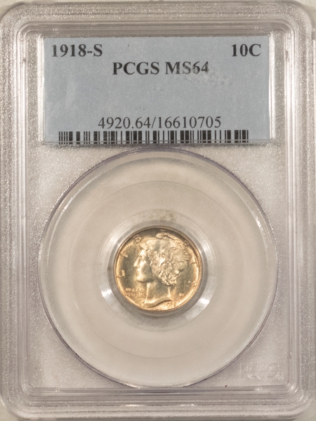 Mercury Dimes 1918-S MERCURY DIME – PCGS MS-64, TOUGH COIN!