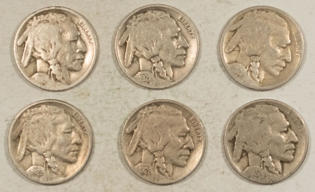 Buffalo Nickels 1919 1921 X2 1923 1926 1927-D BUFFALO NICKELS, LOT/6 – PLEASING CIRC EXAMPLES!