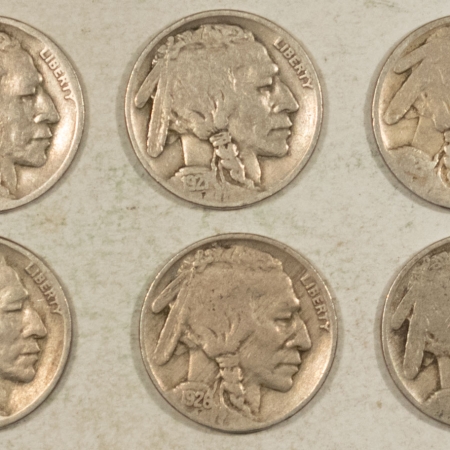 Buffalo Nickels 1919 1921 X2 1923 1926 1927-D BUFFALO NICKELS, LOT/6 – PLEASING CIRC EXAMPLES!