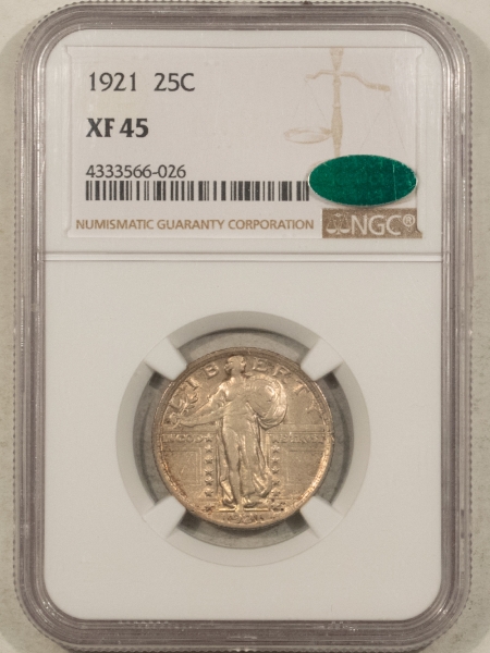 CAC Approved Coins 1921 STANDING LIBERTY QUARTER – NGC XF-45, CAC APPROVED! TOUGH DATE, LOOKS AU!