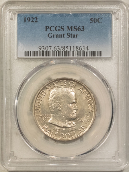 New Certified Coins 1922 GRANT STAR COMMEMORATIVE HALF DOLLAR – PCGS MS-63, LUSTROUS, KEY DATE!