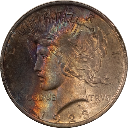 New Store Items 1923 PEACE DOLLAR – UNCIRCULATED, DEEP RAINBOW TONED REVERSE!