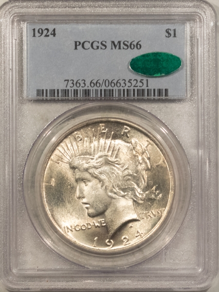 CAC Approved Coins 1924 $1 PEACE DOLLAR – PCGS MS-66, BLAZING LUSTER, PQ & CAC APPROVED!