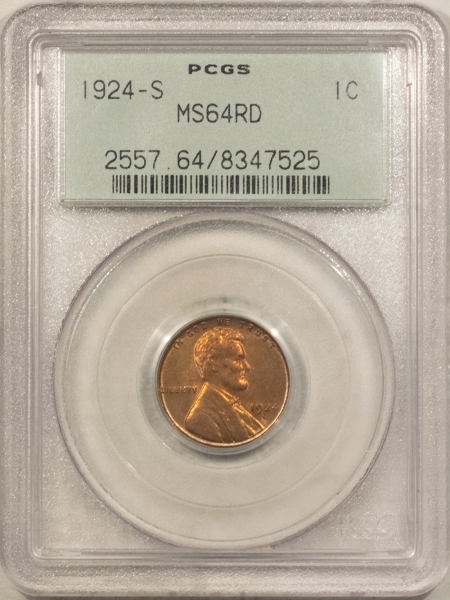 Lincoln Cents (Wheat) 1924-S LINCOLN CENT – PCGS MS-64 RD, OGH, TOUGH DATE!