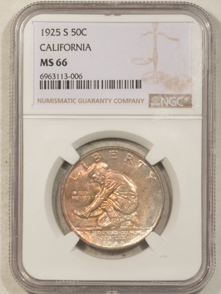 New Certified Coins 1925-S CALIFORNIA COMMEMORATIVE HALF DOLLAR – NGC MS-66, PRETTY!