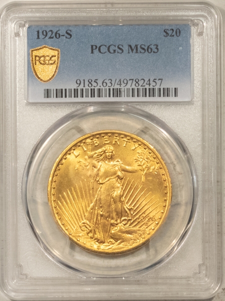 $20 1926-S $20 ST GAUDENS GOLD DOUBLE EAGLE – PCGS MS-63, CHOICE, KEY-DATE!