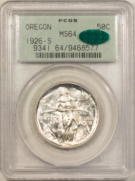 CAC Approved Coins 1926-S OREGON COMMEM HALF DOLLAR – PCGS MS-64, OGH, PQ, BLAZING LUSTER & CAC!