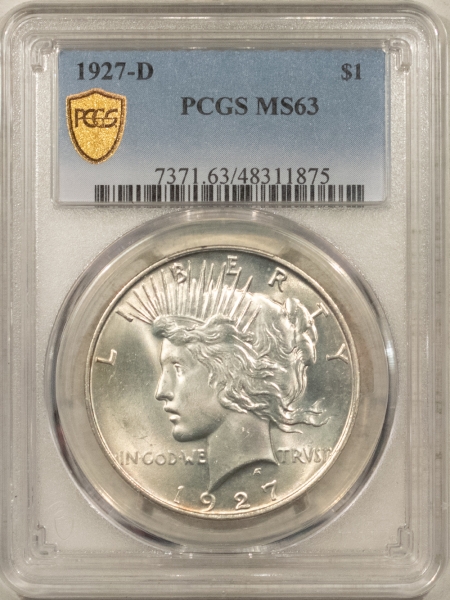 New Certified Coins 1927-D $1 PEACE DOLLAR – PCGS MS-63, WHITE AND CHOICE!