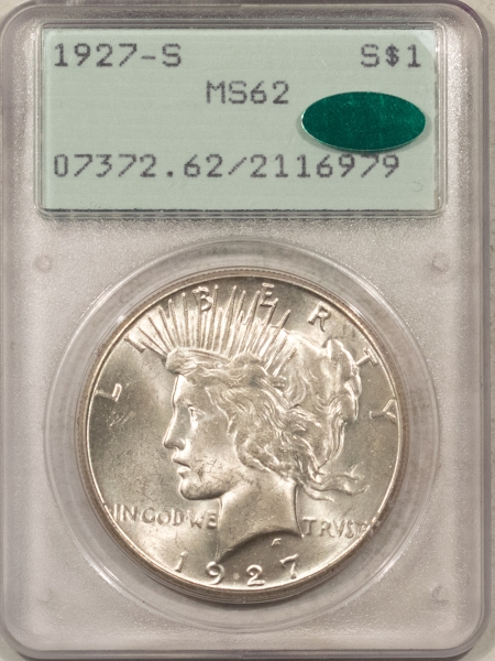 CAC Approved Coins 1927-S $1 PEACE DOLLAR – PCGS MS-62, PREMIUM QUALITY++, RATTLER & CAC APPROVED!