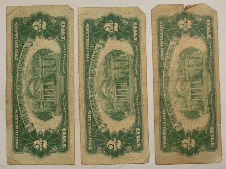 New Store Items 1928-C, 1953 x 2 $2 UNITED STATES RED SEAL NOTES, LOT OF 3, LOW GRADE W/ISSUES