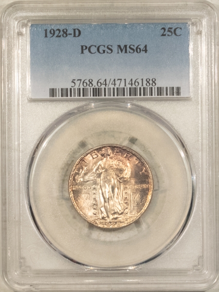 New Certified Coins 1928-D STANDING LIBERTY QUARTER – PCGS MS-64, LUSTROUS & ATTRACTIVE!