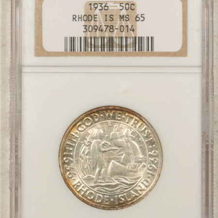 New Certified Coins 1936 RHODE ISLAND COMMEMORATIVE HALF DOLLAR, NGC MS-65, PRETTY, PREMIUM QUALITY!