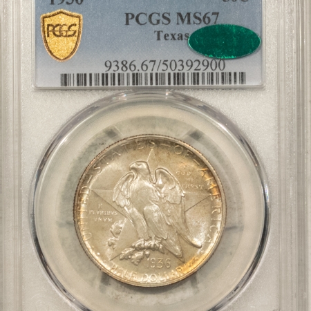 CAC Approved Coins 1936 TEXAS COMMEMORATIVE HALF DOLLAR – PCGS MS-67, LOVELY, PREMIUM QUALITY! CAC!