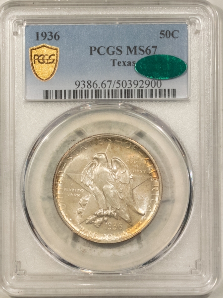 CAC Approved Coins 1936 TEXAS COMMEMORATIVE HALF DOLLAR – PCGS MS-67, LOVELY, PREMIUM QUALITY! CAC!