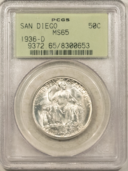 New Certified Coins 1936-D SAN DIEGO COMMEMORATIVE HALF DOLLAR – PCGS MS-65, OGH, PREMIUM QUALITY++