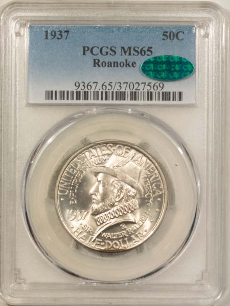 CAC Approved Coins 1937 ROANOKE COMMEM HALF DOLLAR – PCGS MS-65, BLAZING LUSTER, PQ+, CAC APPROVED!