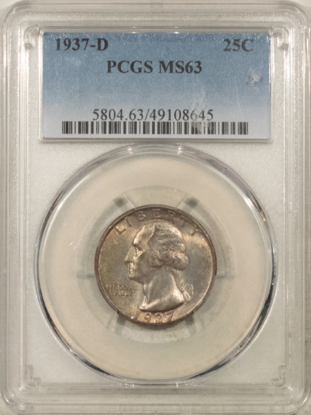 New Certified Coins 1937-D WASHINGTON QUARTER – PCGS MS-63, ORIGINAL & CHOICE!