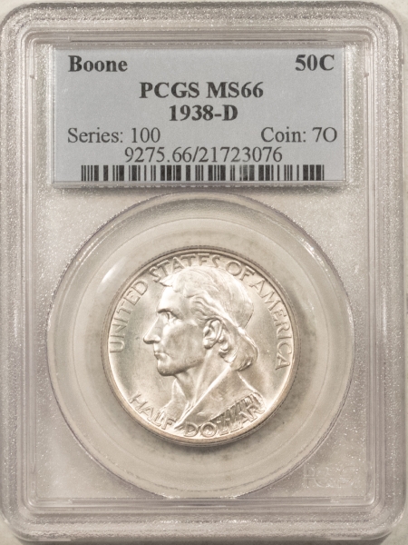 New Certified Coins 1938-D BOONE COMMEMORATIVE HALF DOLLAR – PCGS MS-66, PREMIUM QUALITY! SCARCE!