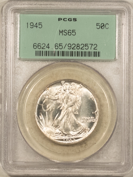 New Certified Coins 1945 WALKING LIBERTY HALF DOLLAR PCGS MS-65, OLD GREEN HOLDER, PREMIUM QUALITY!