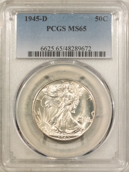 New Certified Coins 1945-D WALKING LIBERTY HALF DOLLAR – PCGS MS-65, WHITE GEM!