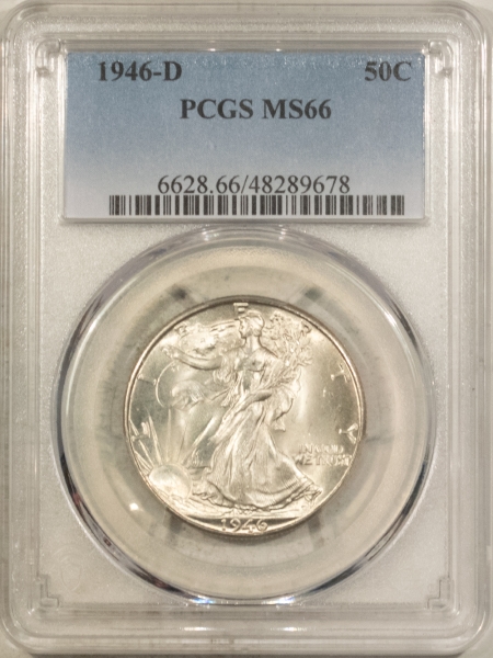 New Certified Coins 1946-D WALKING LIBERTY HALF DOLLAR – PCGS MS-66, SUPERB GEM!