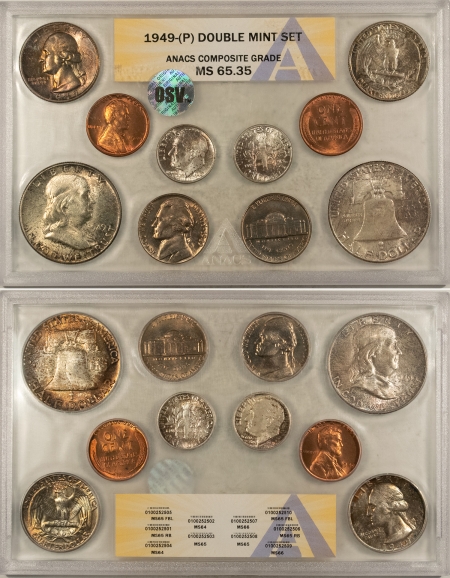 New Certified Coins 1949-P/D/S US ORIGINAL DOUBLE MINT SET ANACS OSV MS-65.35/65.1/65.04 W/ MINT PKG