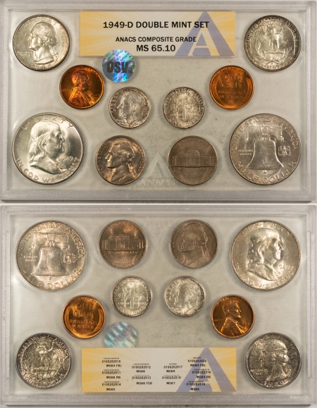 New Certified Coins 1949-P/D/S US ORIGINAL DOUBLE MINT SET ANACS OSV MS-65.35/65.1/65.04 W/ MINT PKG